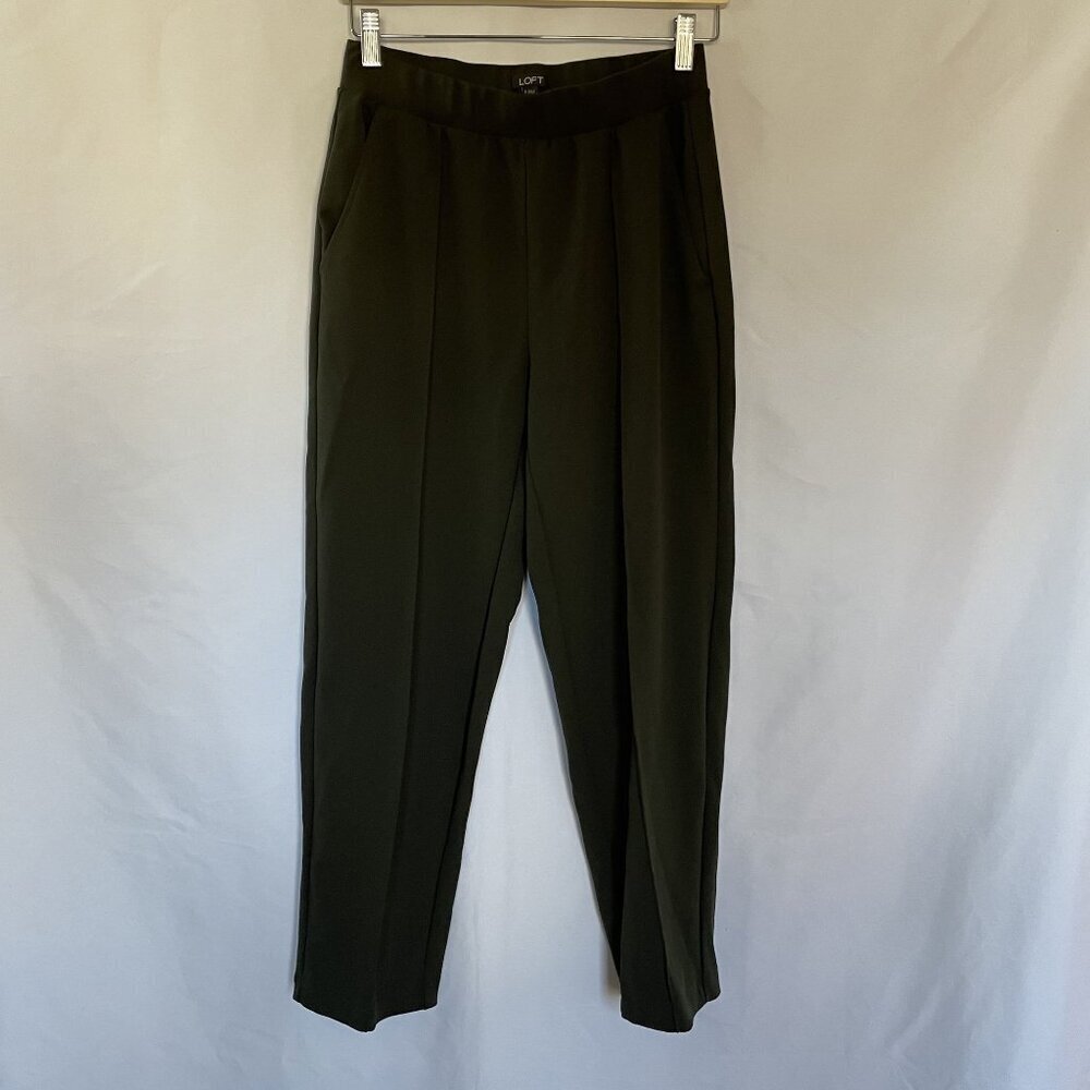 LOFT wide leg business casual pants olive green pockets women's size small